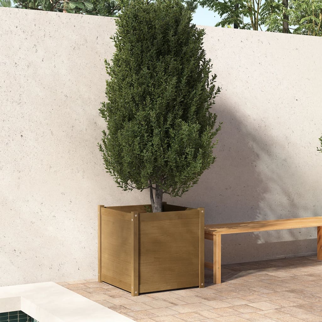 Plantenbak 60X60X60 Cm Massief Grenenhout Honingbruin