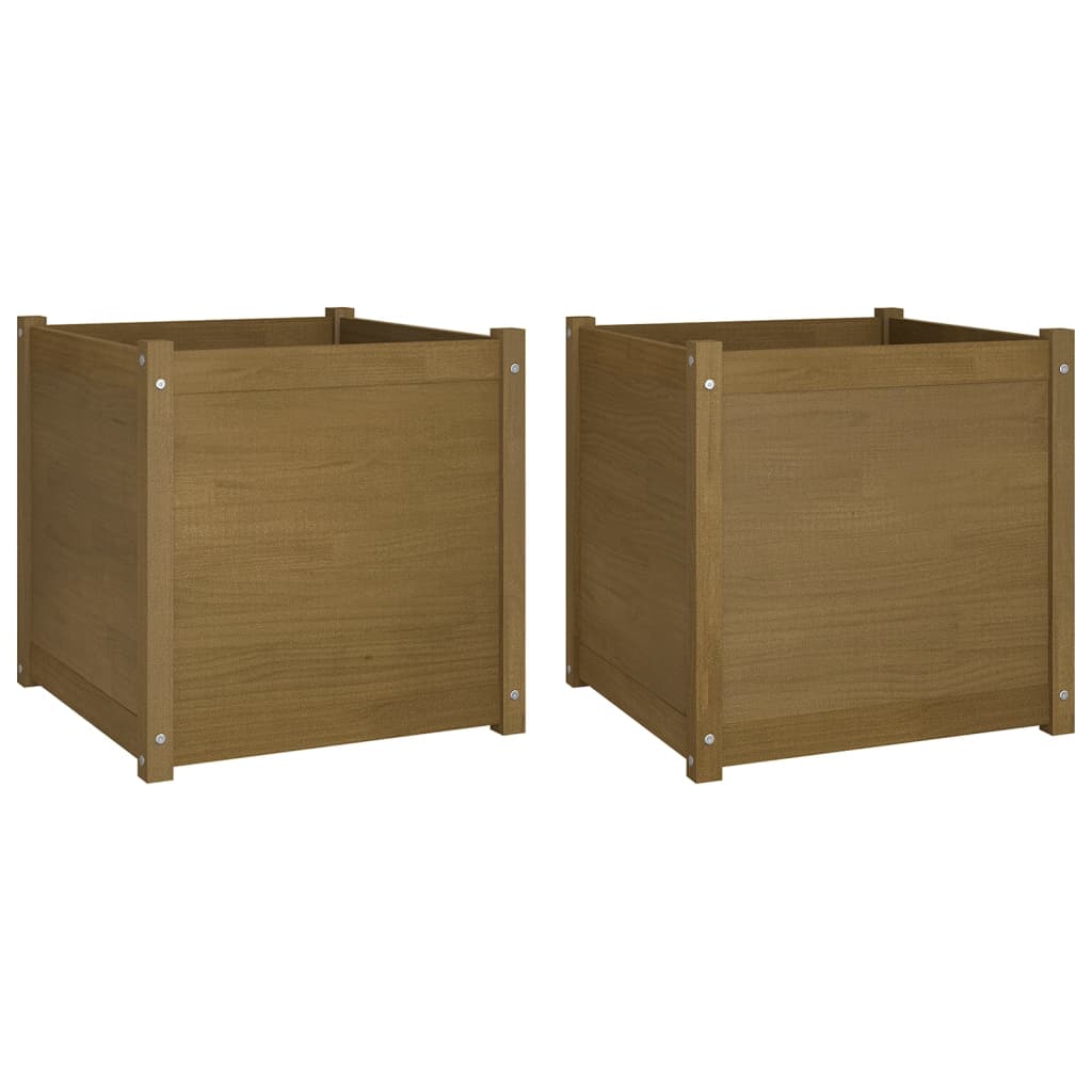 Plantenbakken 2 St 60X60X60 Cm Massief Grenenhout Honingbruin