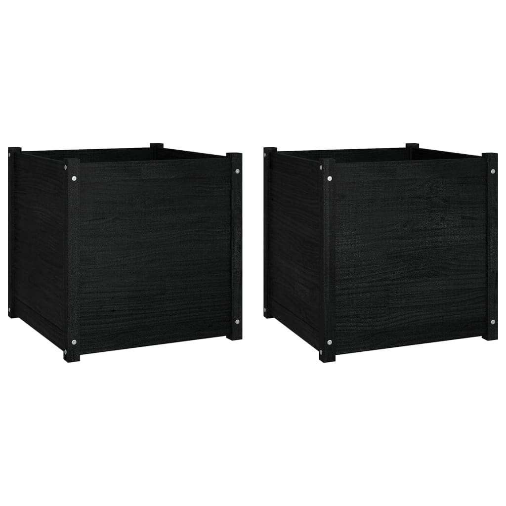 Plantenbakken 2 St 60X60X60 Cm Massief Grenenhout Zwart