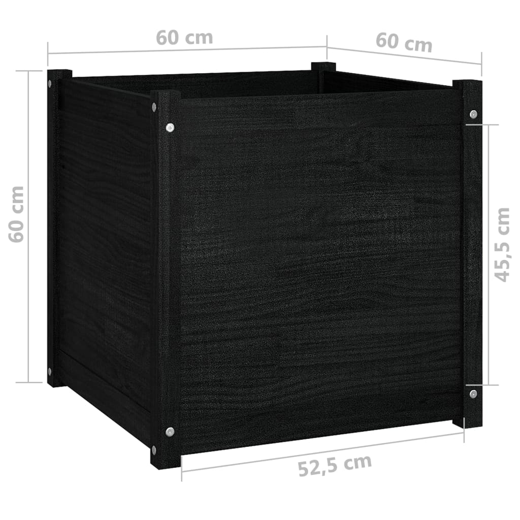 Plantenbakken 2 St 60X60X60 Cm Massief Grenenhout Zwart