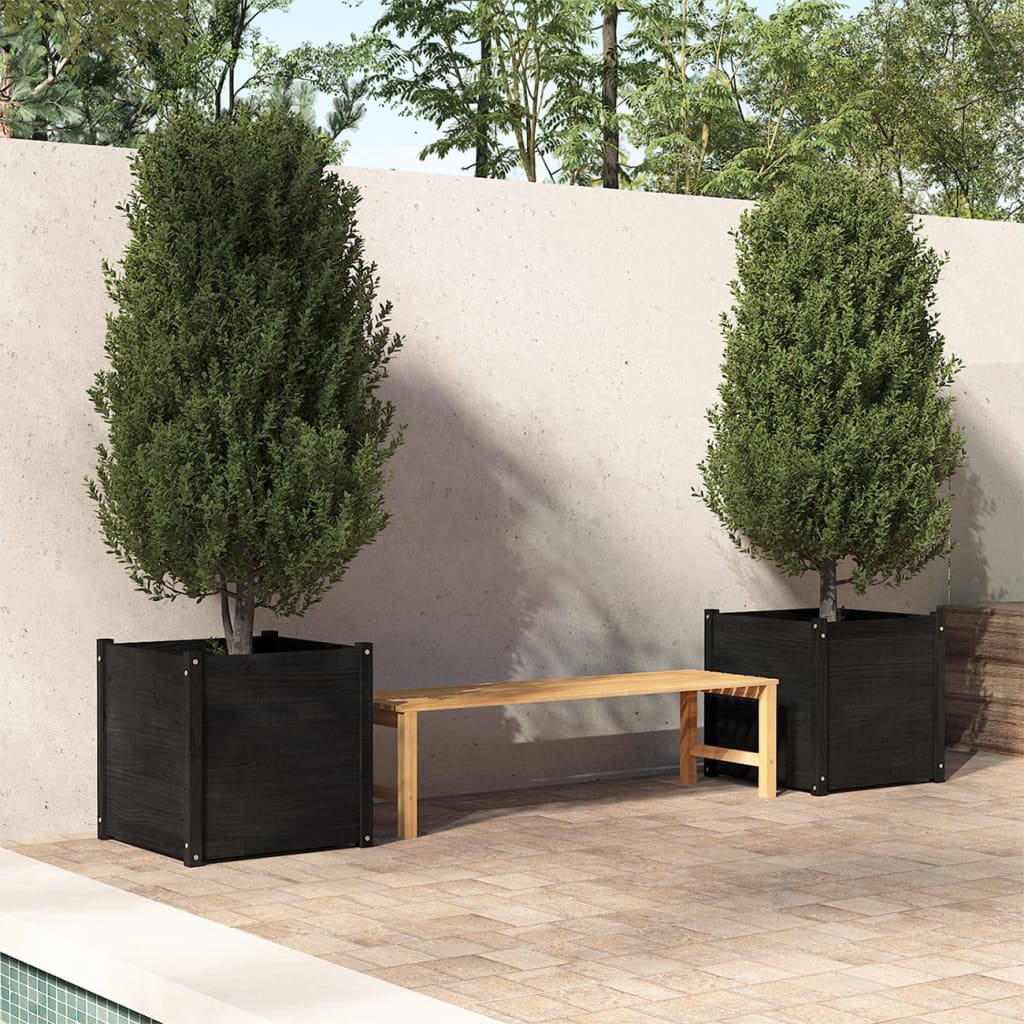 Plantenbakken 2 St 60X60X60 Cm Massief Grenenhout Zwart