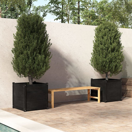 Plantenbakken 2 St 60X60X60 Cm Massief Grenenhout Zwart