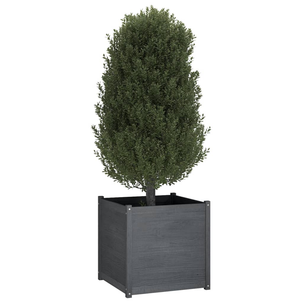 Plantenbak 70X70X70 Cm Massief Grenenhout Grijs