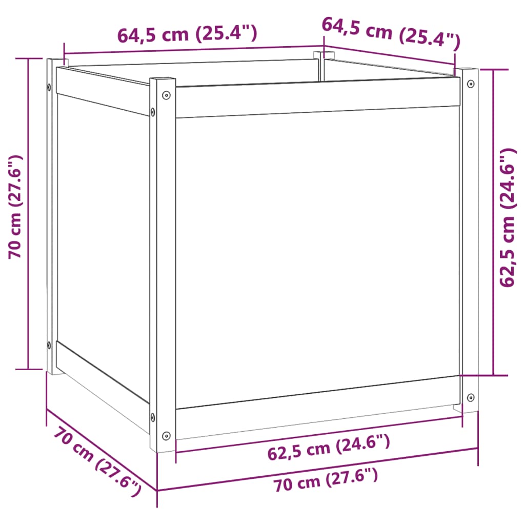 Plantenbak 70X70X70 Cm Massief Grenenhout Grijs