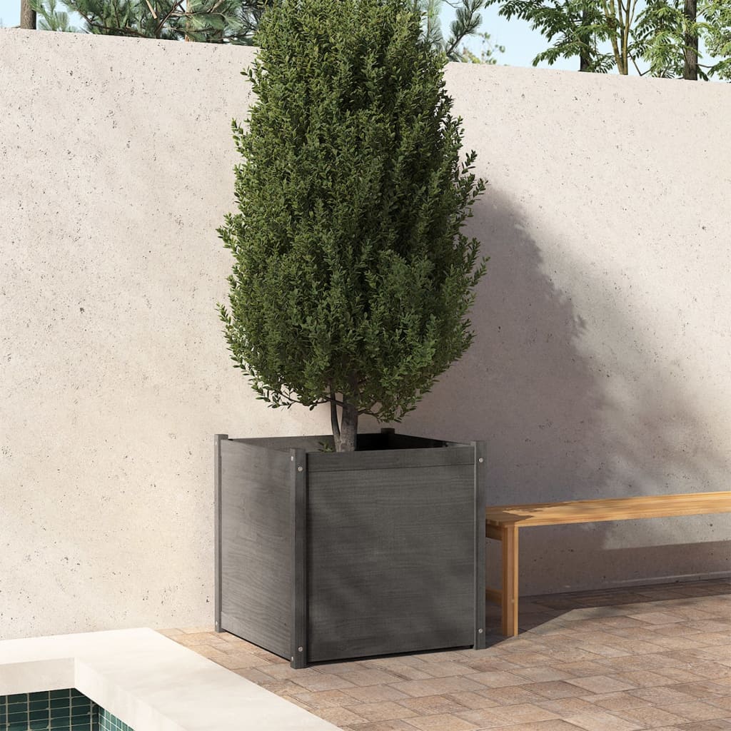Plantenbak 70X70X70 Cm Massief Grenenhout Grijs