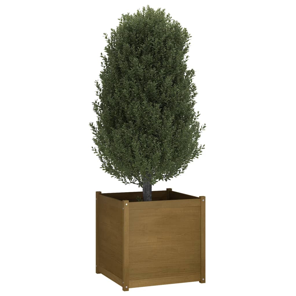 Plantenbak 70X70X70 Cm Massief Grenenhout Honingbruin