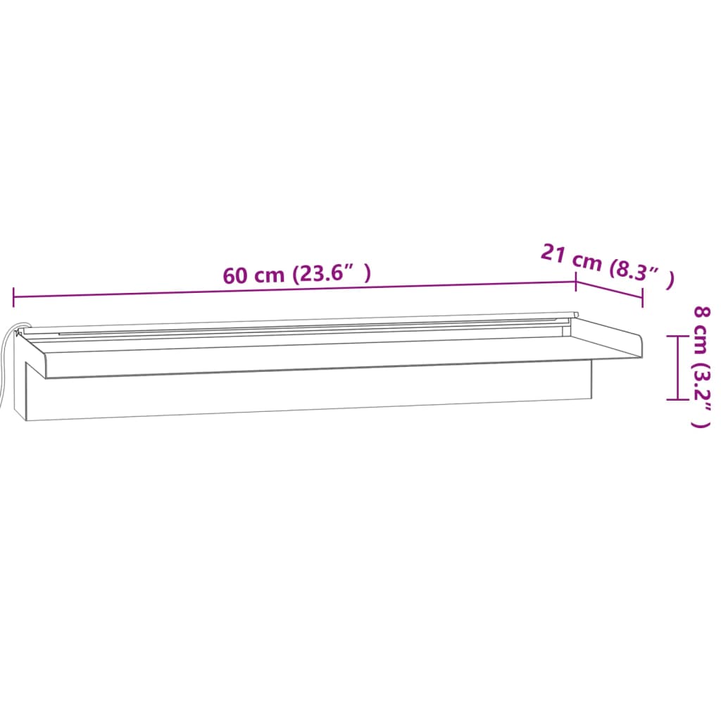 Watervaloverlaat Met Rgb Led's 60 Cm Roestvrij Staal