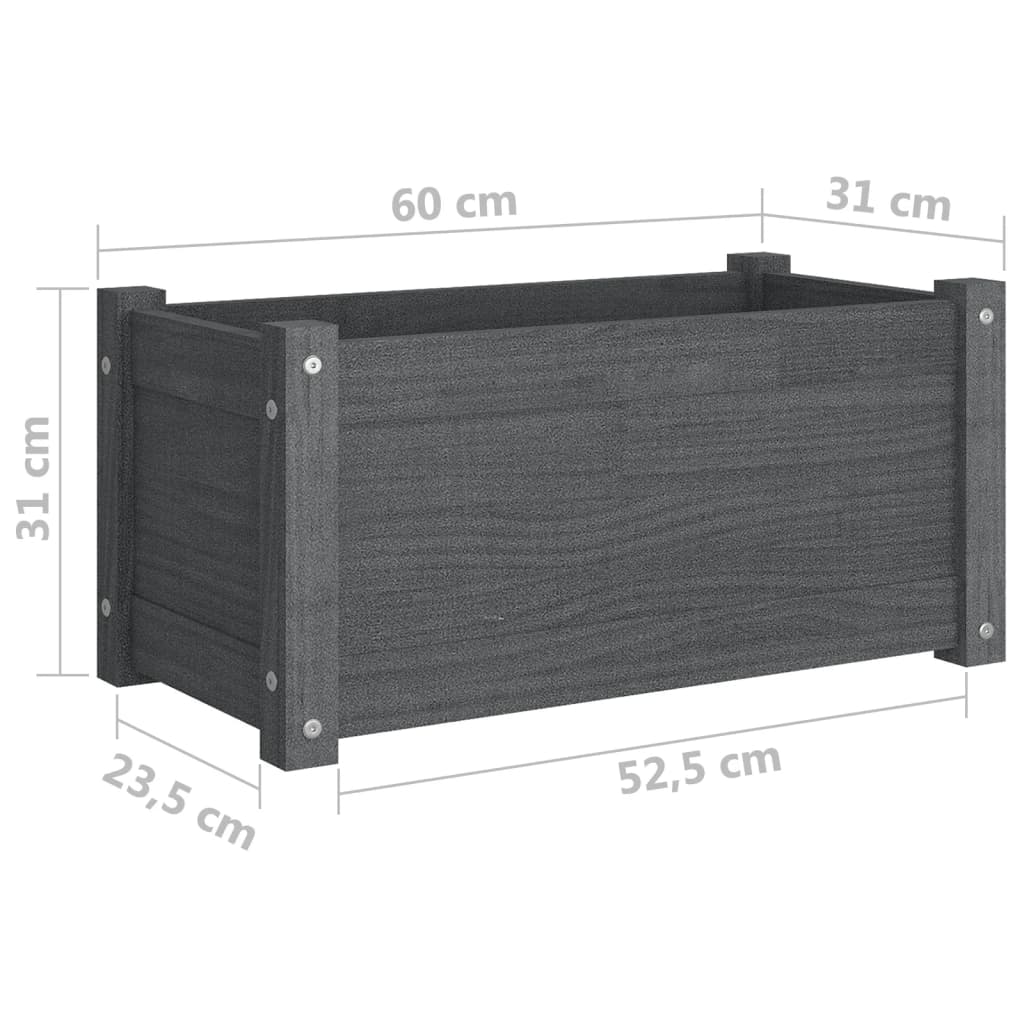 Plantenbak 60X31X31 Cm Massief Grenenhout Grijs