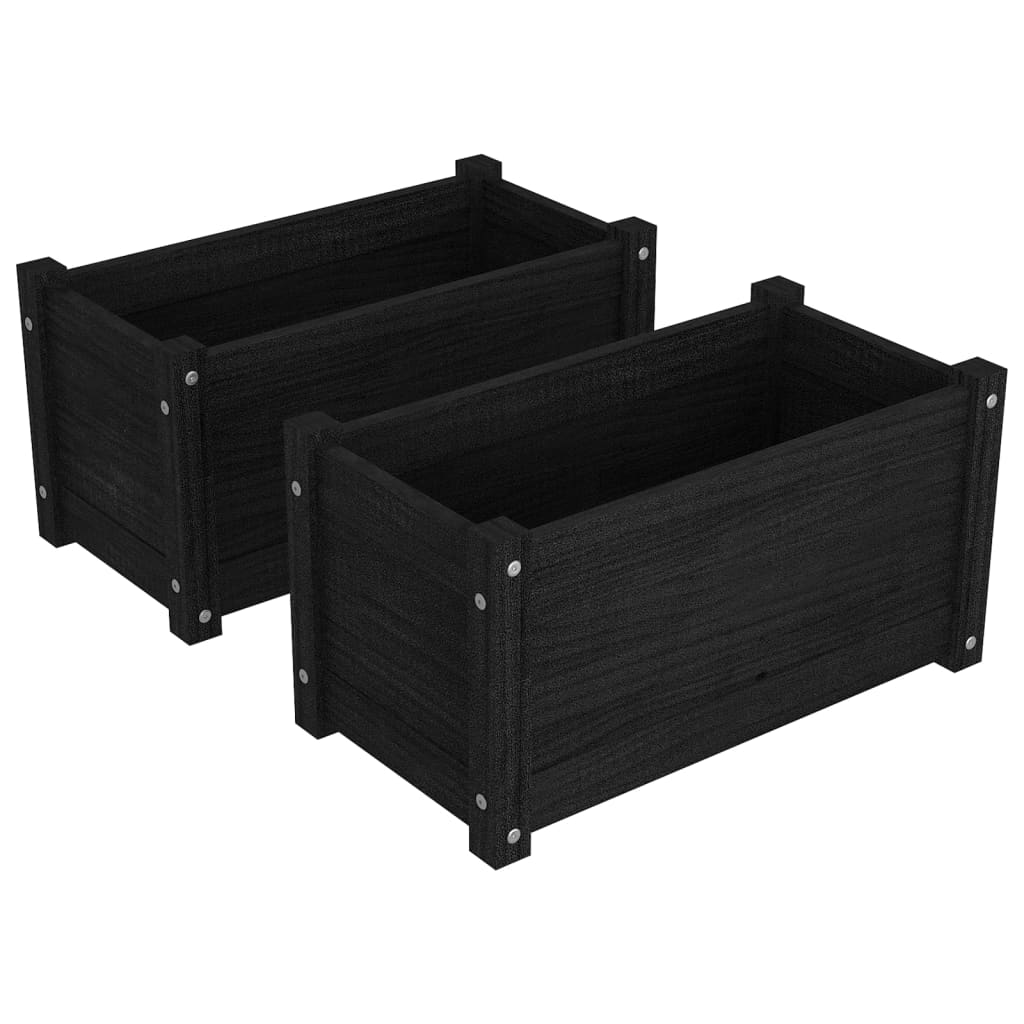Plantenbakken 2 St 60X31X31 Cm Massief Grenenhout Zwart