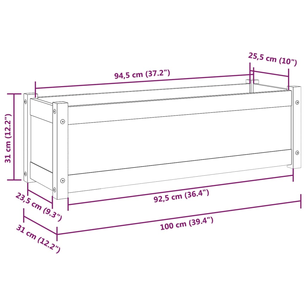 Plantenbak 100X31X31 Cm Massief Grenenhout