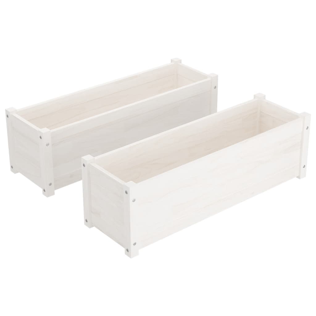 Plantenbakken 2 St 100X31X31 Cm Massief Grenenhout Wit