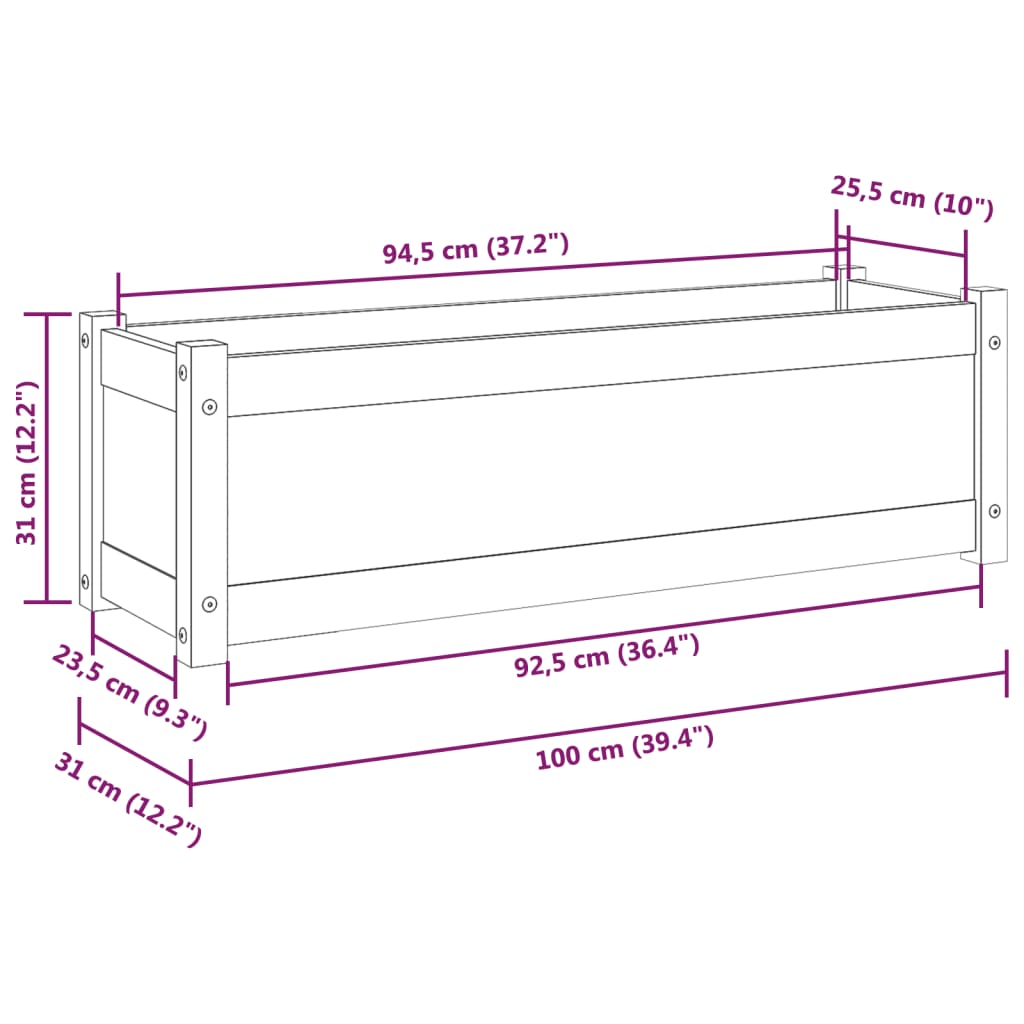 Plantenbak 100X31X31 Cm Massief Grenenhout Grijs
