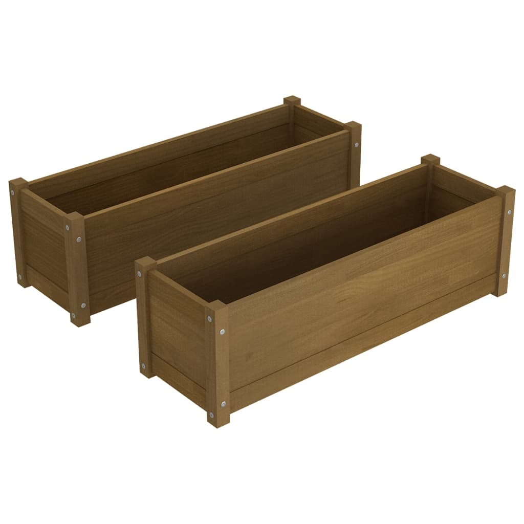 Plantenbakken 2 St 100X31X31 Cm Massief Grenenhout Honingbruin