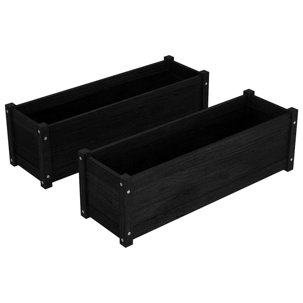 Plantenbakken 2 St 100X31X31 Cm Massief Grenenhout Zwart