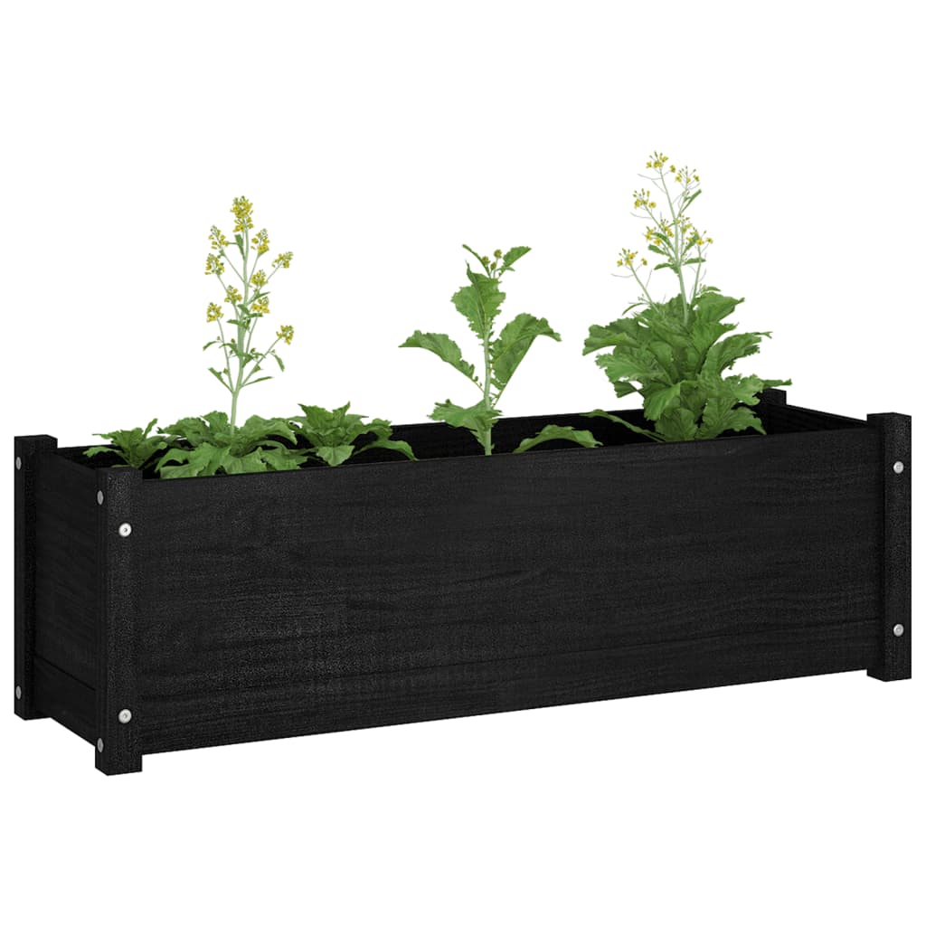 Plantenbakken 2 St 100X31X31 Cm Massief Grenenhout Zwart