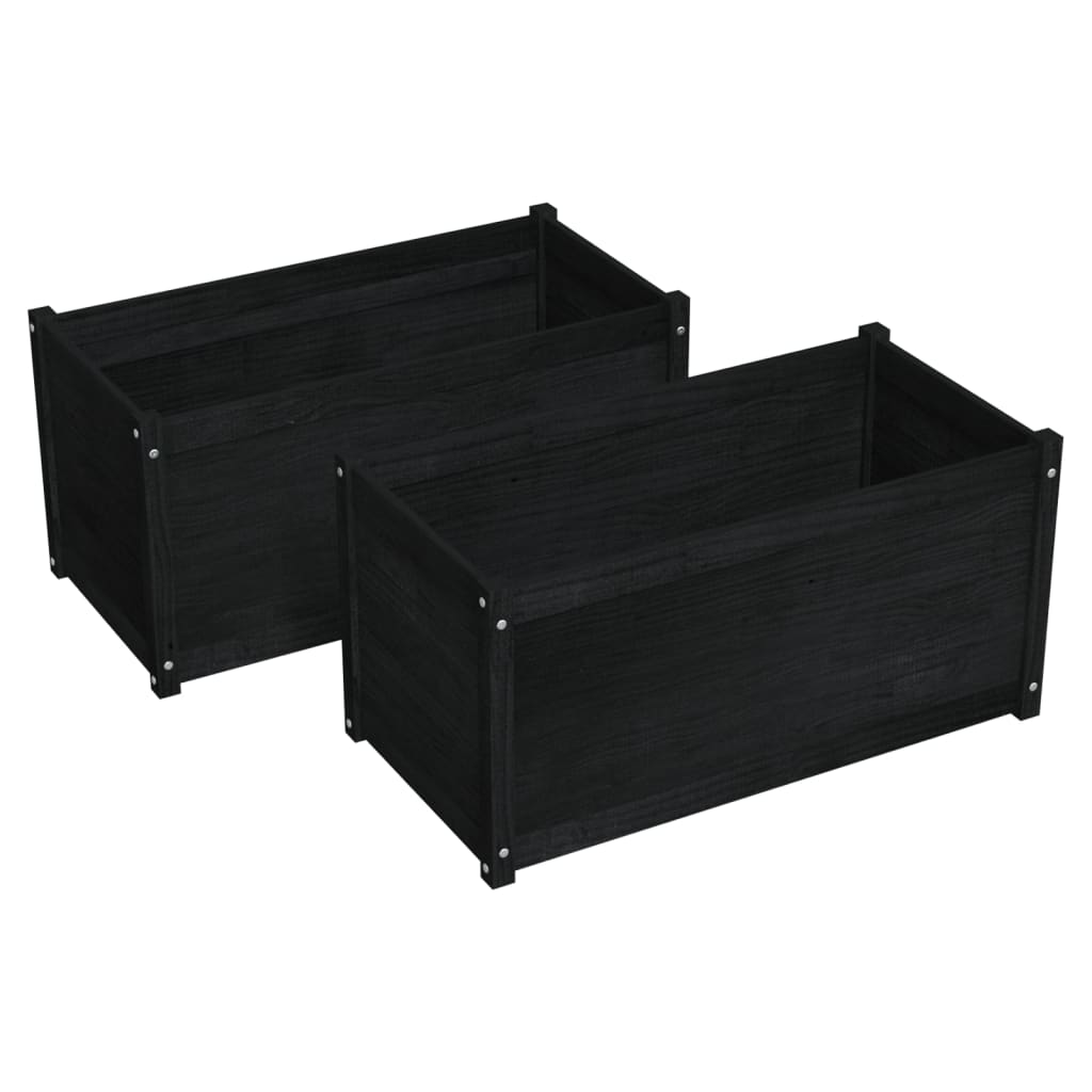 Plantenbakken 2 St 100X50X50 Cm Massief Grenenhout Zwart