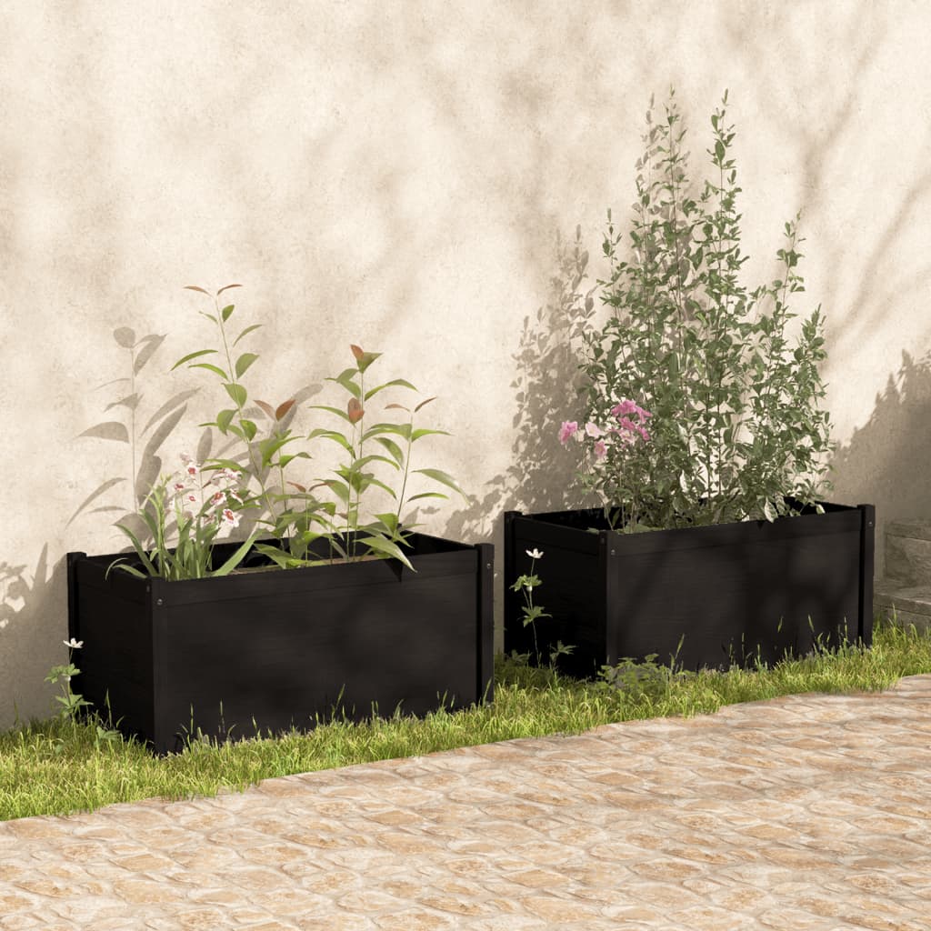 Plantenbakken 2 St 100X50X50 Cm Massief Grenenhout Zwart