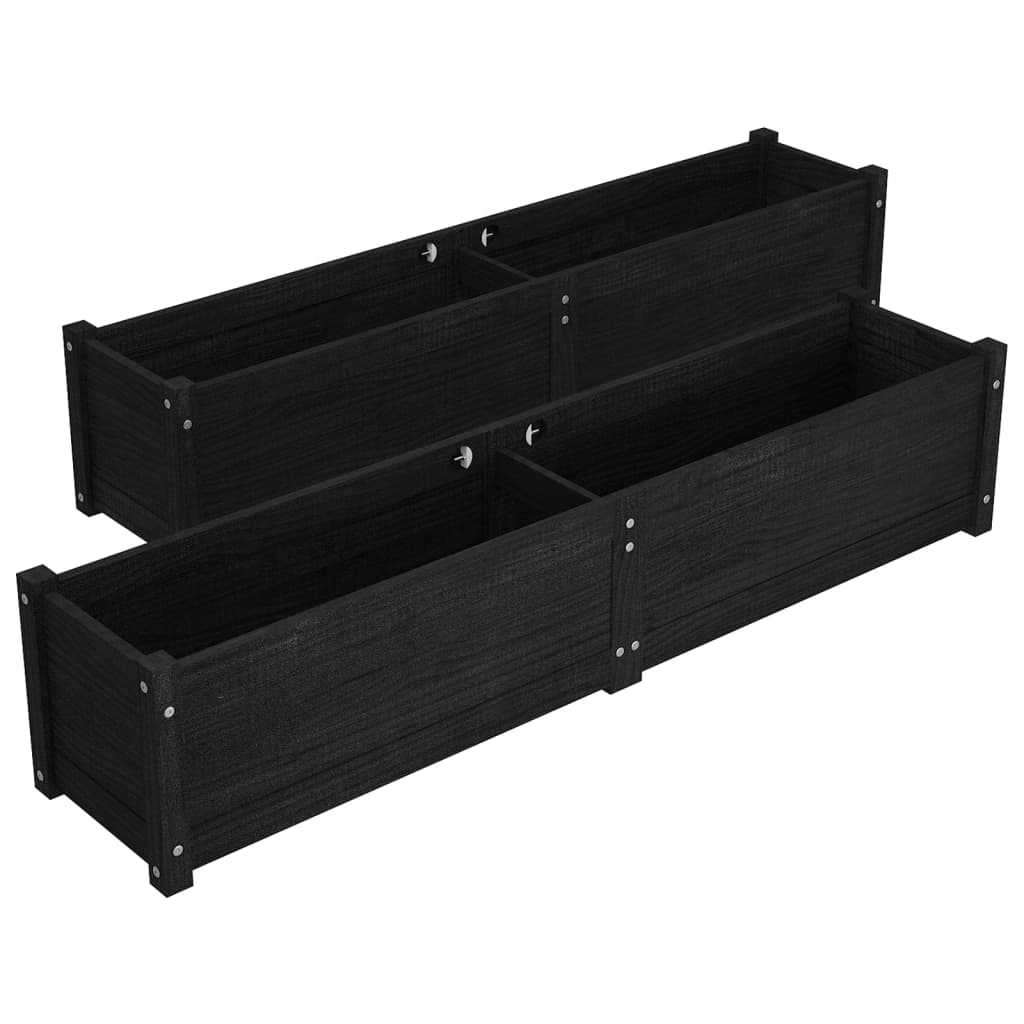 Plantenbak Verhoogd 2 St 150X31X31 Cm Massief Grenenhout Zwart
