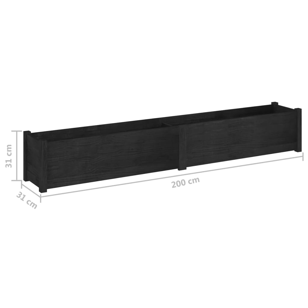 Plantenbak 200X31X31 Cm Massief Grenenhout Zwart