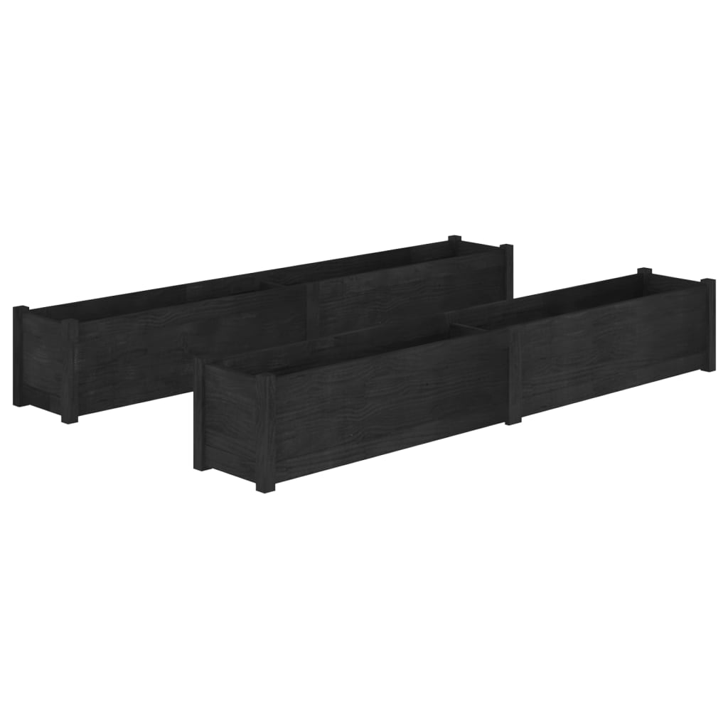 Plantenbakken 2 St 200X31X31 Cm Massief Grenenhout Zwart
