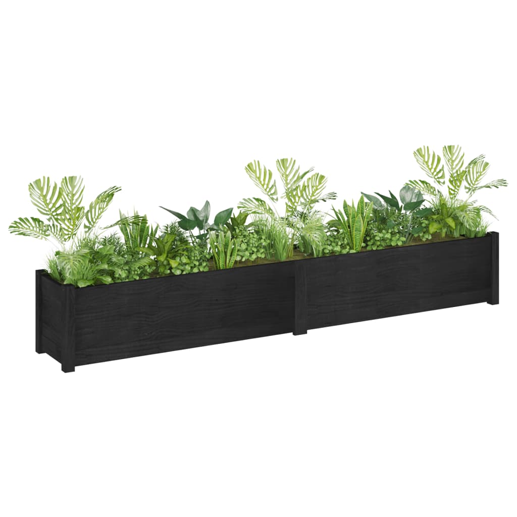 Plantenbakken 2 St 200X31X31 Cm Massief Grenenhout Zwart