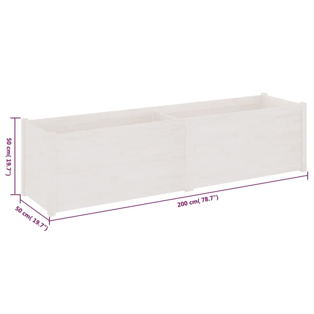 Plantenbak 200X50X50 Cm Massief Grenenhout Wit