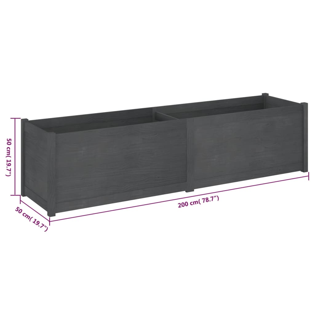 Plantenbak 200X50X50 Cm Massief Grenenhout Grijs