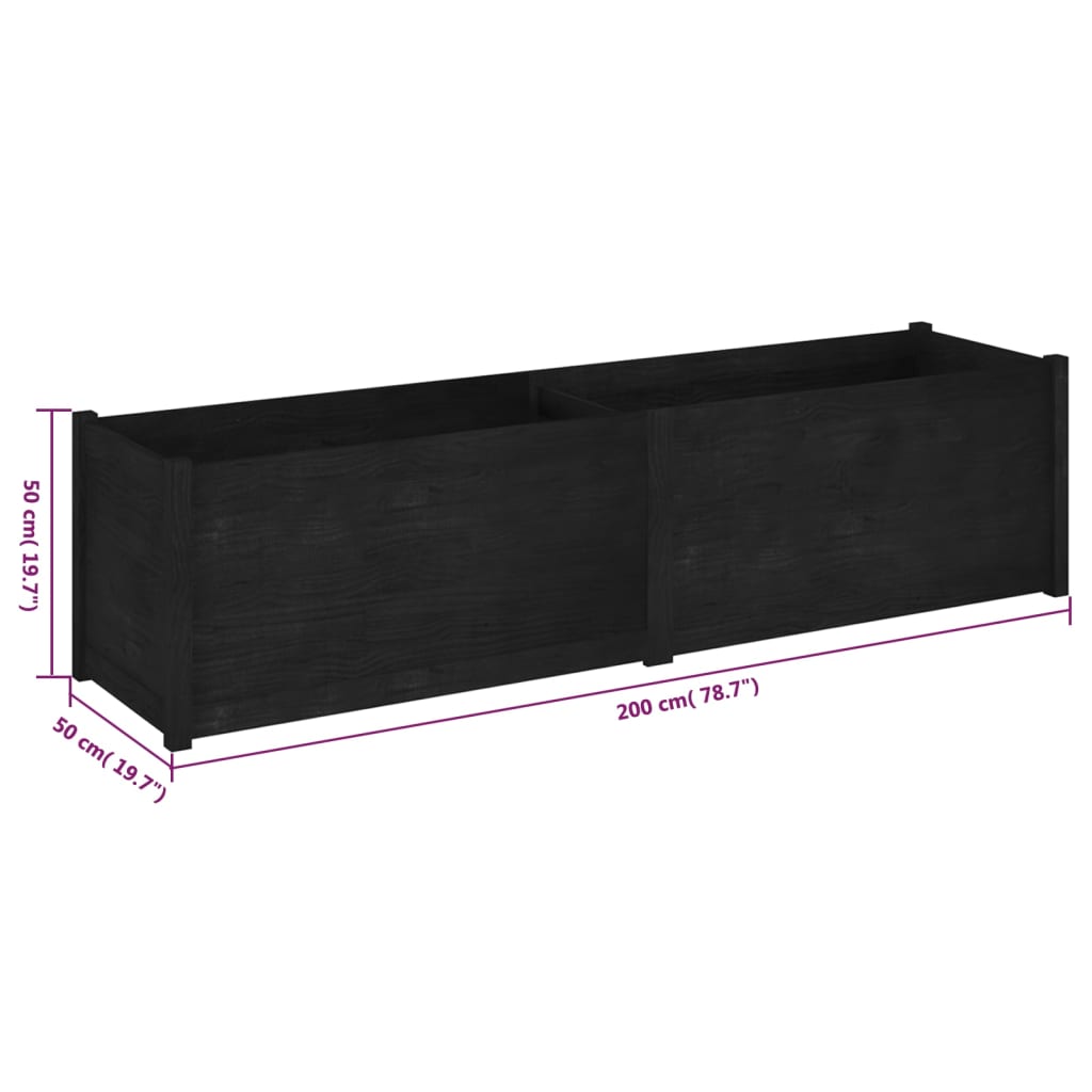 Plantenbak 200X50X50 Cm Massief Grenenhout Zwart