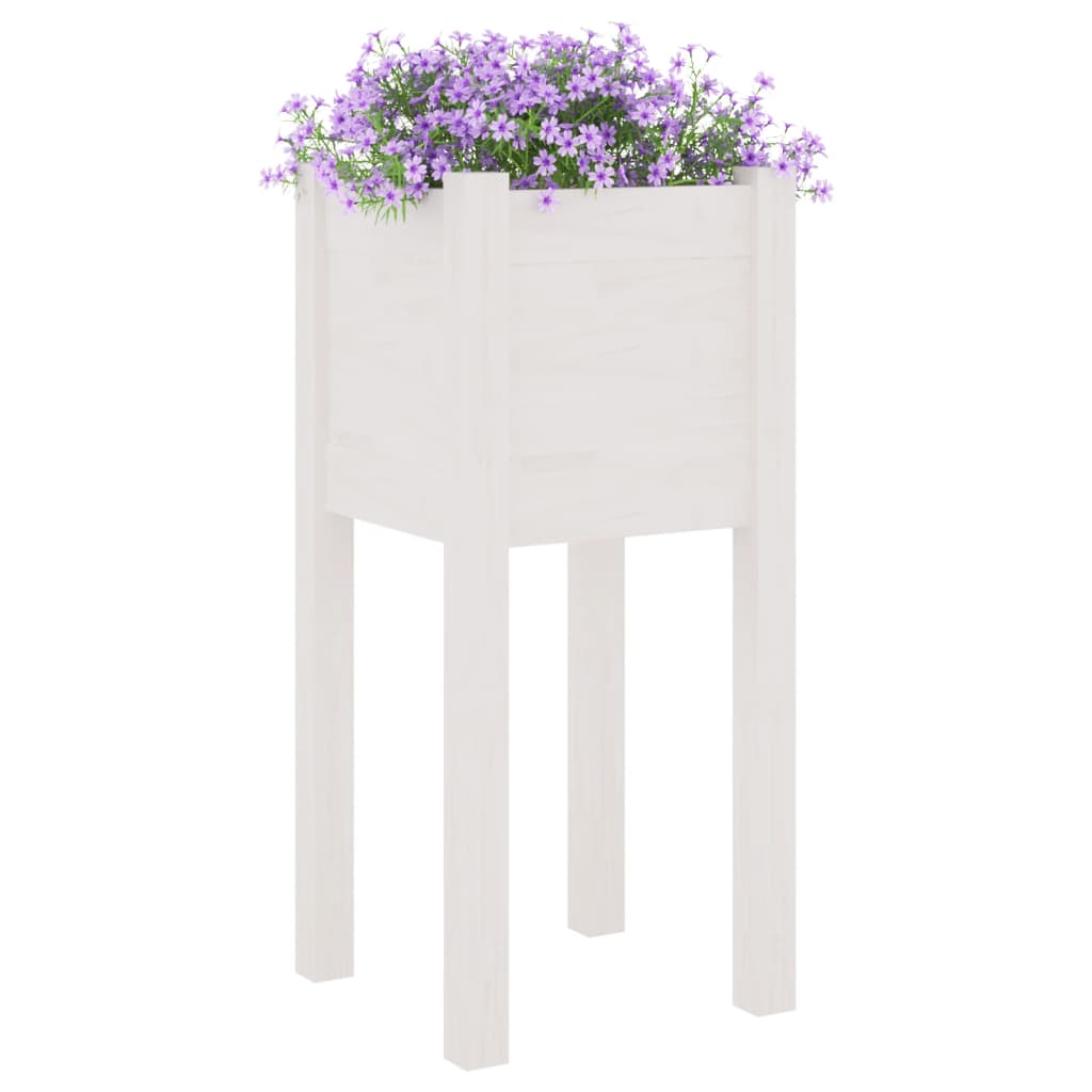 Plantenbak 31X31X70 Cm Massief Grenenhout Wit