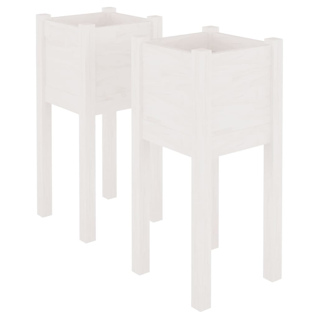 Plantenbakken 2 St 31X31X70 Cm Massief Grenenhout Wit