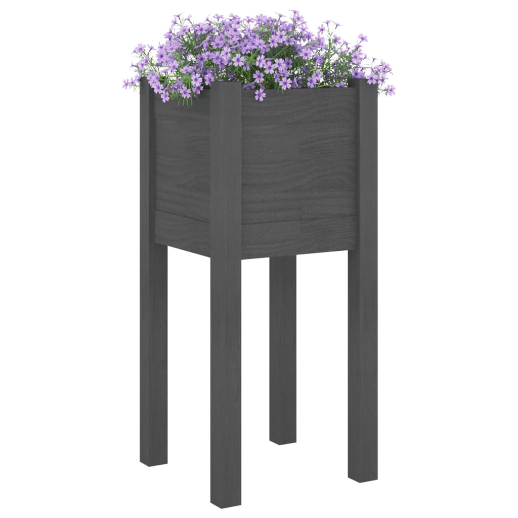 Plantenbak 31X31X70 Cm Massief Grenenhout Grijs