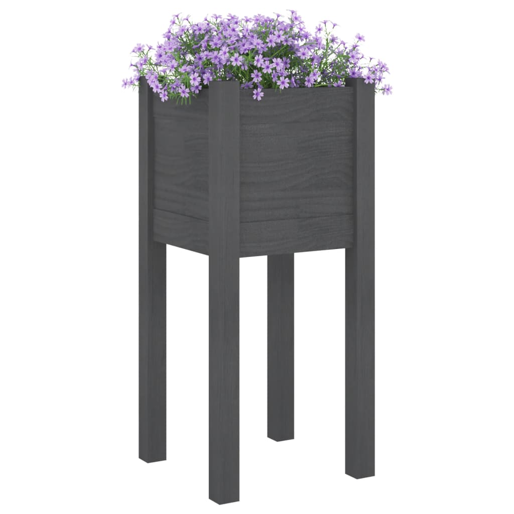 Plantenbakken 2 St 31X31X70 Cm Massief Grenenhout Grijs