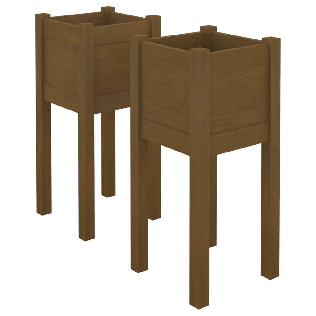 Plantenbakken 2 St 31X31X70 Cm Massief Grenenhout Honingbruin
