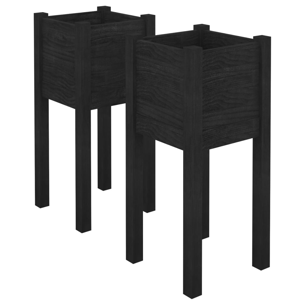 Plantenbakken 2 St 31X31X70 Cm Massief Grenenhout Zwart