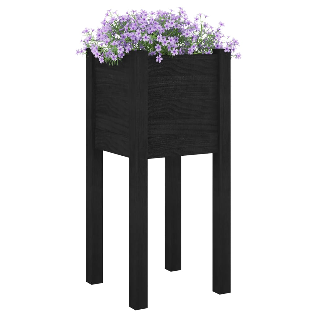 Plantenbakken 2 St 31X31X70 Cm Massief Grenenhout Zwart