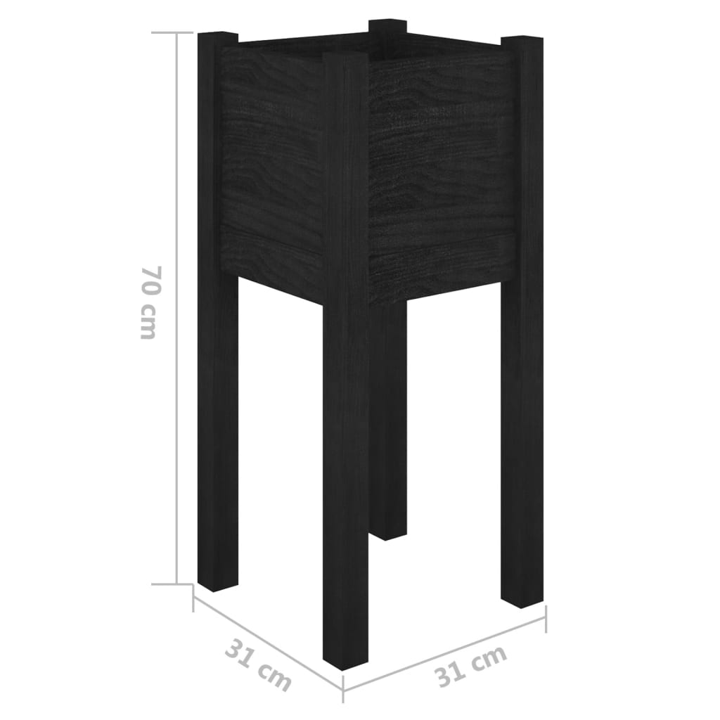 Plantenbakken 2 St 31X31X70 Cm Massief Grenenhout Zwart
