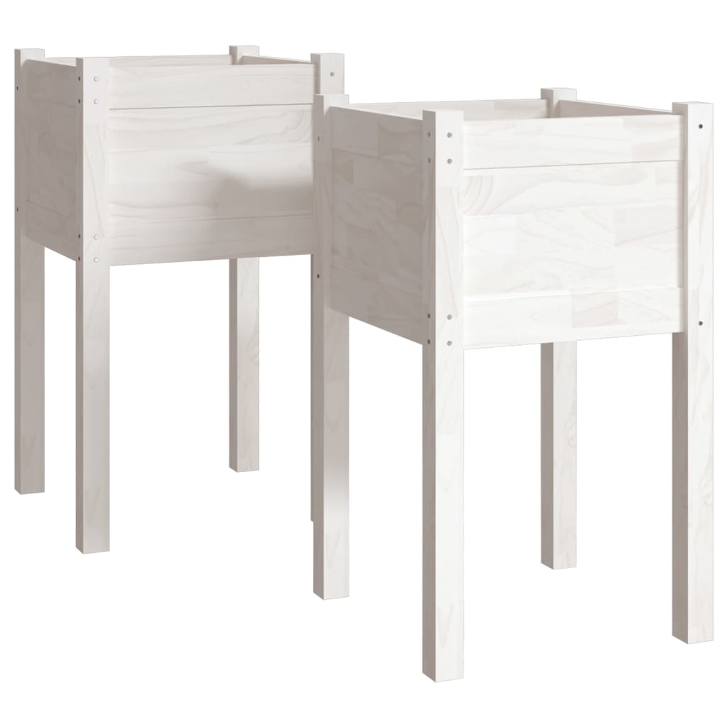 Plantenbakken 2 St 40X40X70 Cm Massief Grenenhout Wit