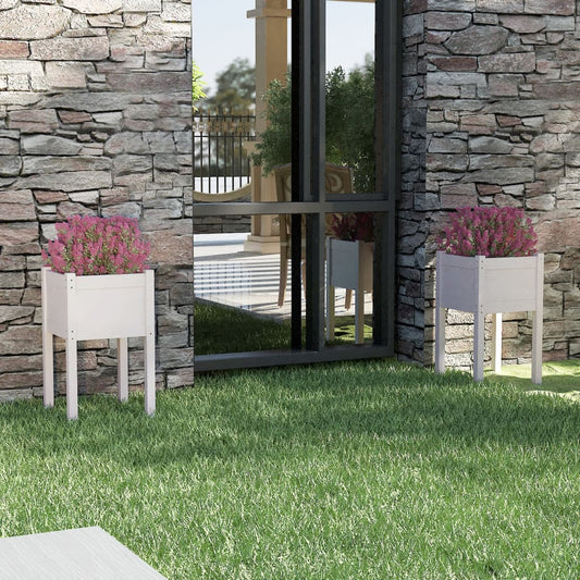 Plantenbakken 2 St 40X40X70 Cm Massief Grenenhout Wit