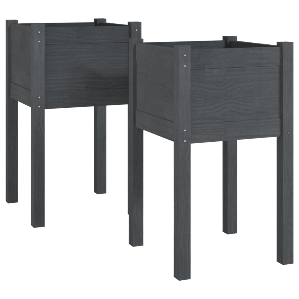Plantenbakken 2 St 40X40X70 Cm Massief Grenenhout Grijs