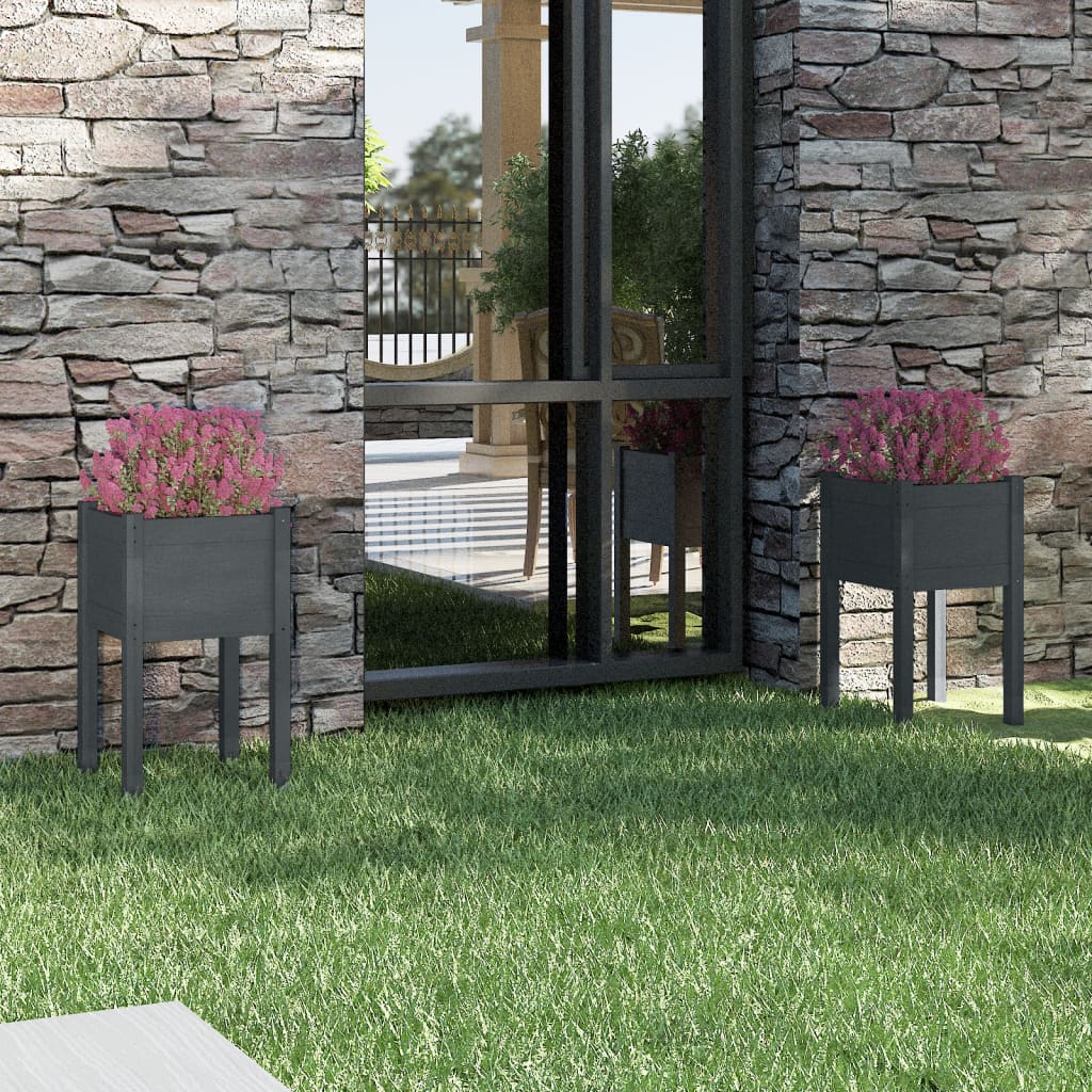 Plantenbakken 2 St 40X40X70 Cm Massief Grenenhout Grijs