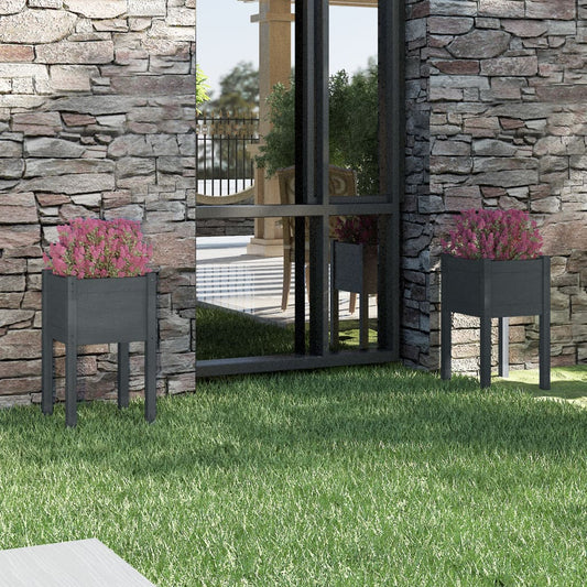 Plantenbakken 2 St 40X40X70 Cm Massief Grenenhout Grijs