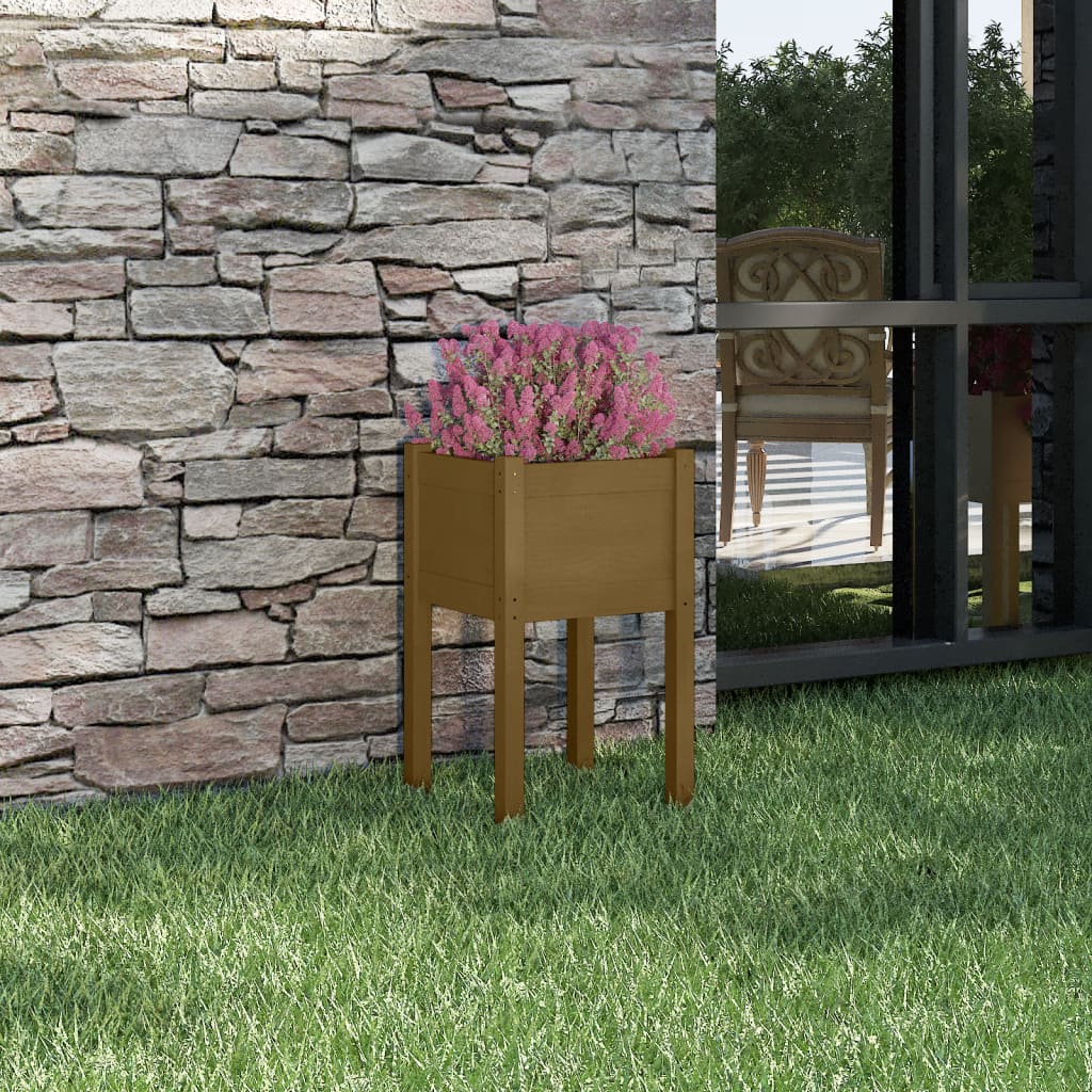 Plantenbak 40X40X70 Cm Massief Grenenhout Honingbruin