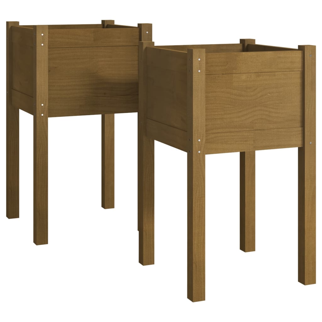 Plantenbakken 2 St 40X40X70 Cm Massief Grenenhout Honingbruin