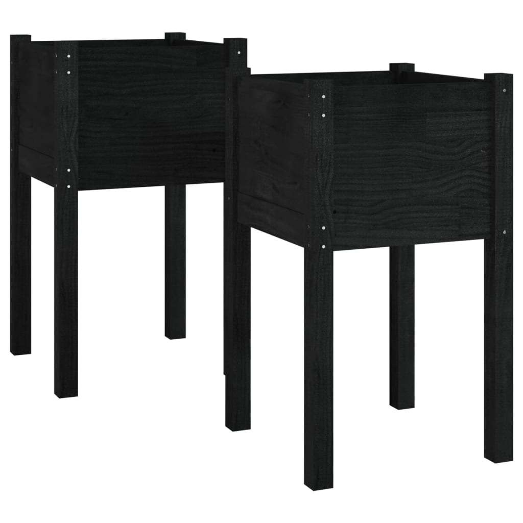 Plantenbakken 2 St 40X40X70 Cm Massief Grenenhout Zwart