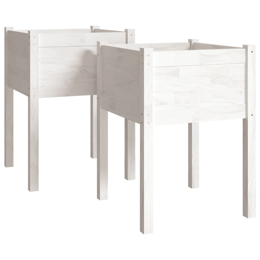 Plantenbakken 2 St 50X50X70 Cm Massief Grenenhout Wit