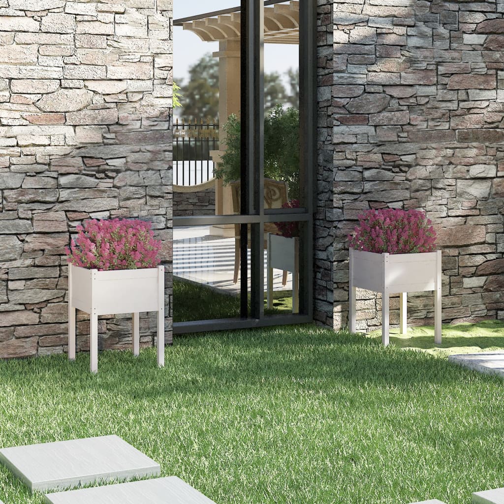 Plantenbakken 2 St 50X50X70 Cm Massief Grenenhout Wit