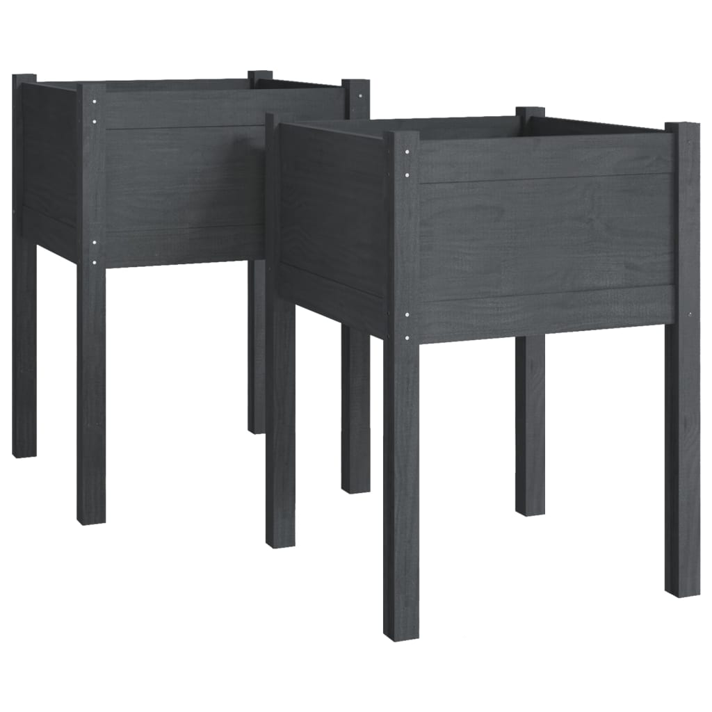 Plantenbakken 2 St 50X50X70 Cm Massief Grenenhout Grijs
