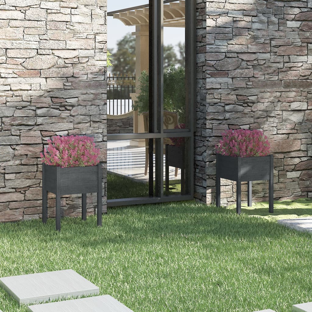 Plantenbakken 2 St 50X50X70 Cm Massief Grenenhout Grijs