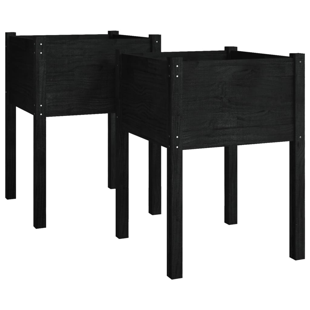 Plantenbakken 2 St 50X50X70 Cm Massief Grenenhout Zwart