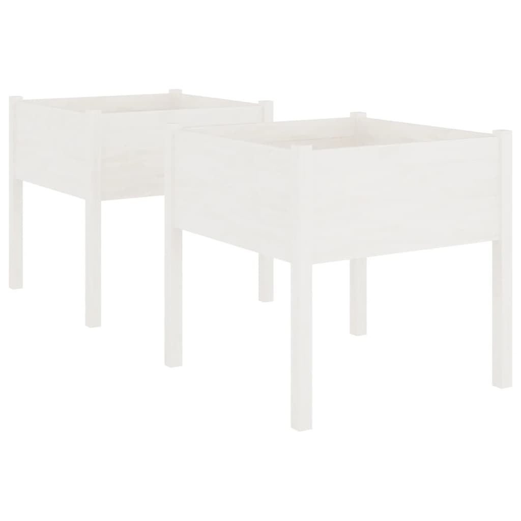 Plantenbakken 2 St 70X70X70 Cm Massief Grenenhout Wit